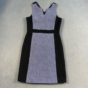 4C Women’s Elegant Black, Blue & White Woven Sleeveless Sheath Dress, lined, 6